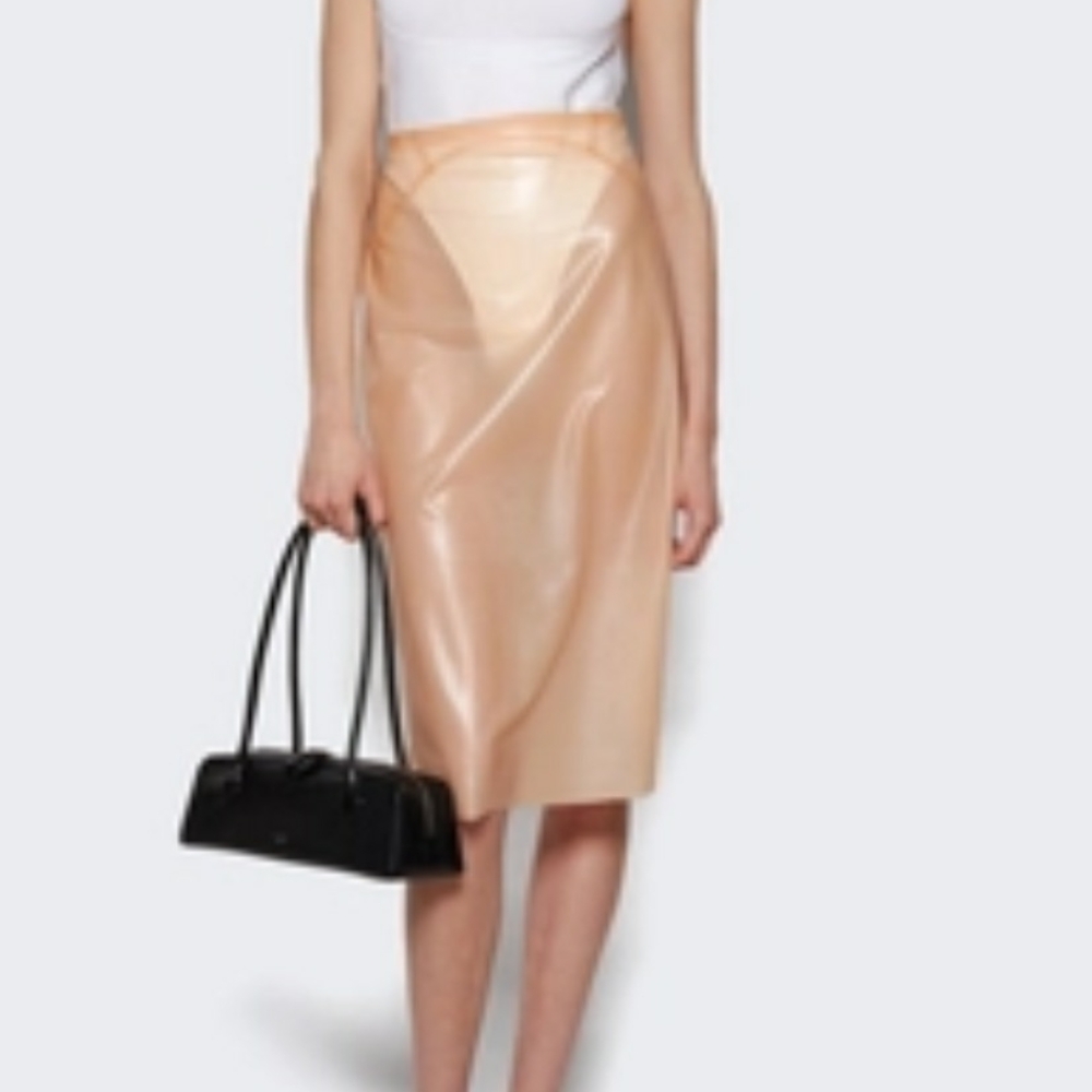 Asymmetrical Orange Latex A-Line Midi Skirt